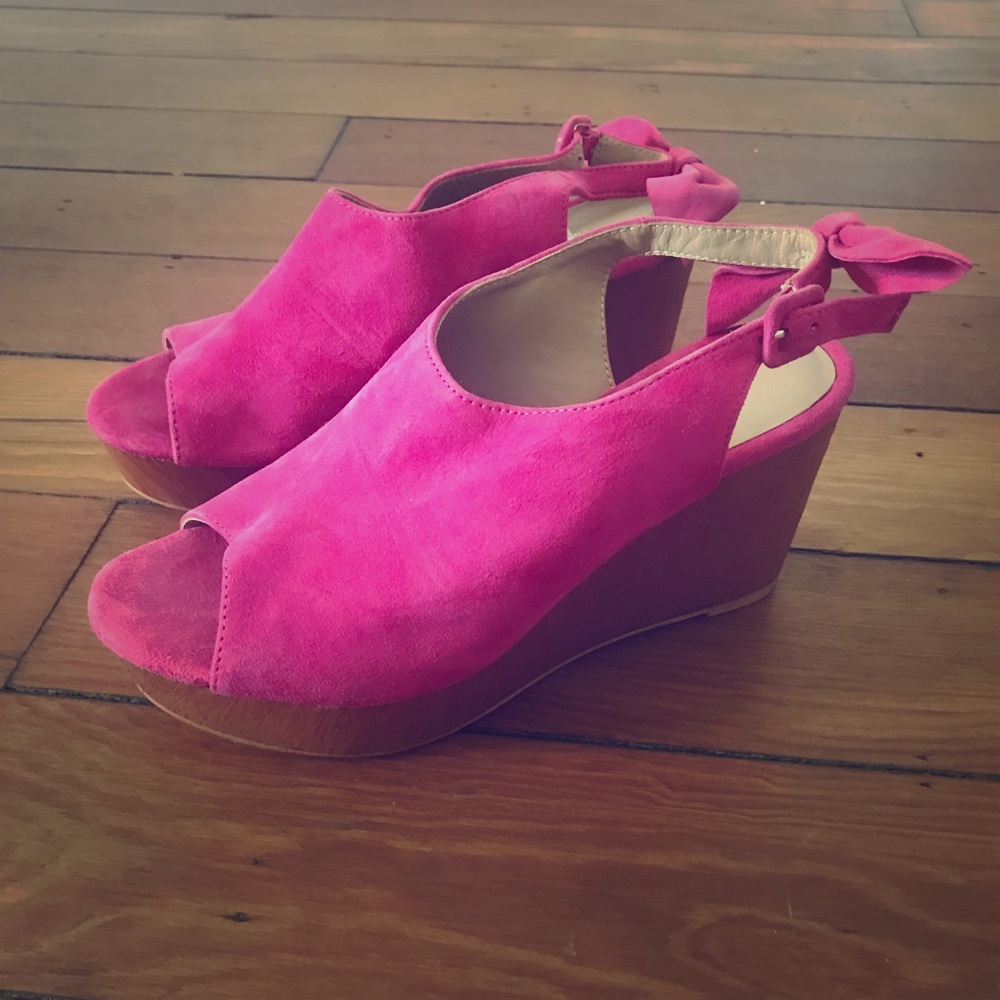 Anthropologie pink suede platforms
